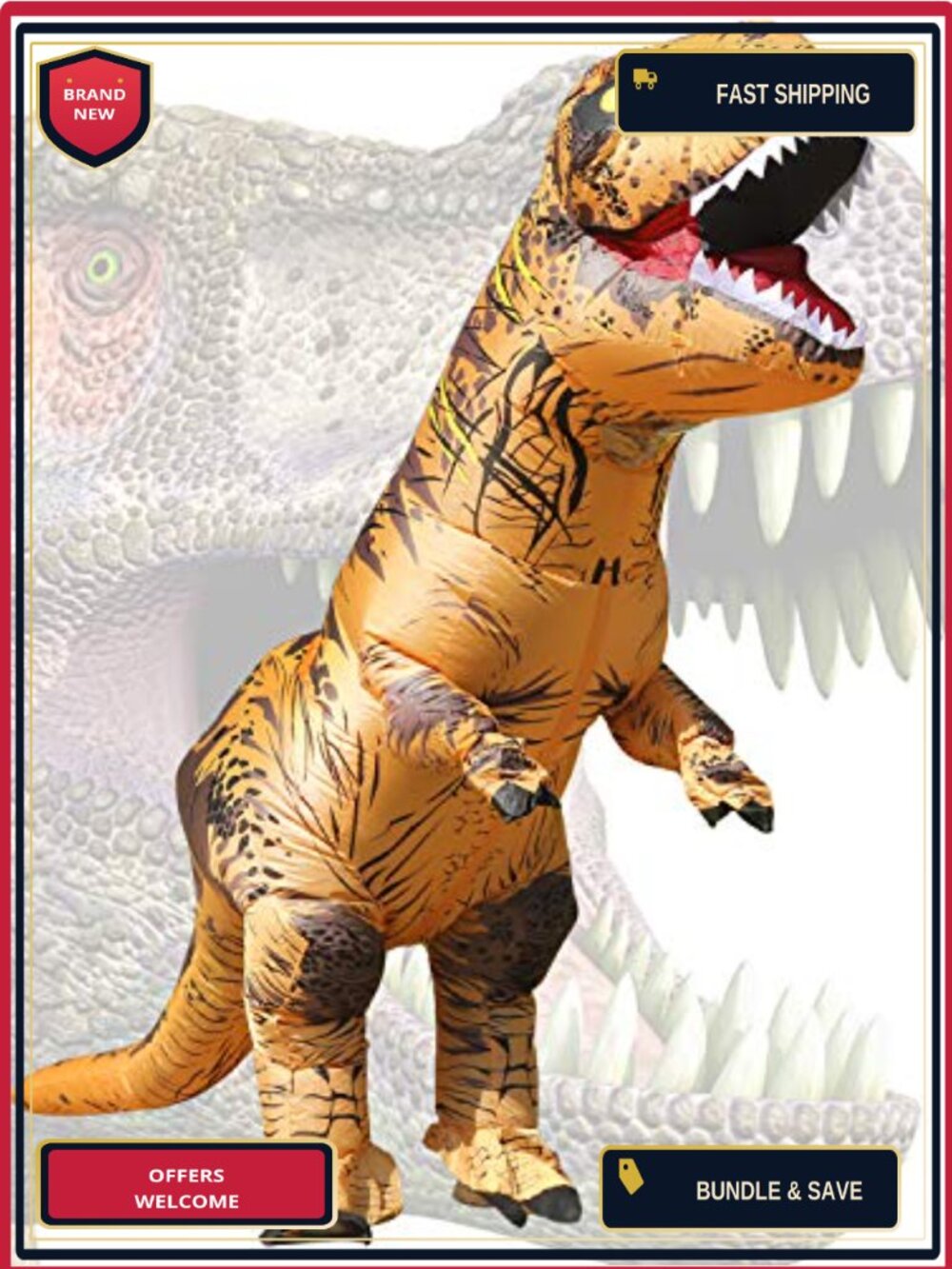 Inflatable Dinosaur Costume Adult Unisex T-Rex Blow Up Halloween Suit